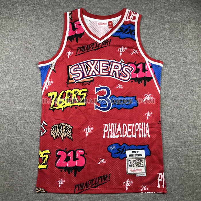 Maillot Philadelphia 76ers Allen Iverson Slap Sticker Mitchell & Ness 1996-97 Rouge